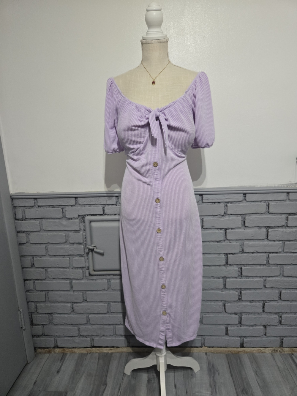 No Boundaries Lavender Ribbed Button Midi Dress